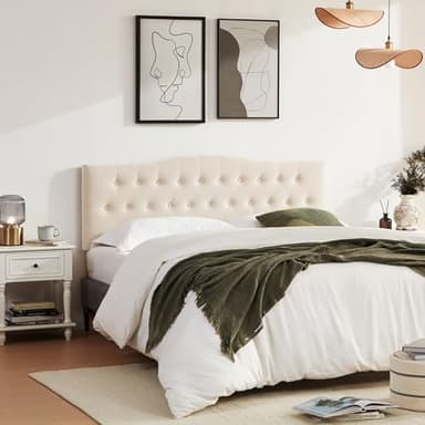 Huatean Home Tufted Upholstered Headboard Queen Size, Sturdy and Durable Solid Wood Bed headboard, Fabric Headboard Adjustable Height from 37” to 51”, Modern Button Diamond Design Head Board, Beige - Image 7