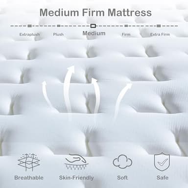 Lynnbery 14 Inch King Size Mattress in a Box, Hybrid Cooling Gel Memory Foam & Pocketed Coils, Medium Firm, CertiPUR-US Certified, Pressure Relief, Motion Isolation - Image 2