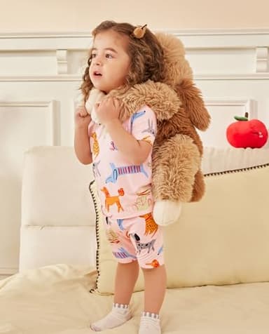 babee Reshinee Bamboo Viscose Toddler Girls Kids Short Sleeve Pajamas 2-3T Years Pink Summer Cool Soft 2pcs Set Pjs Pyjamas Jammies - Image 8
