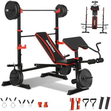 MAIDOMA 1500LBS 8 in 1 Olympic Weight Bench Set with Leg Extension/Curl and Preacher Curl, Bench Press Set and barbell Rack with Safety Bar Catches, Foldable Workout Benches for Home(US Stock - Image 2