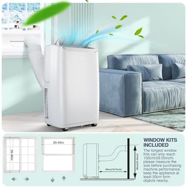 12000 BTU Portable Air Conditioner Cools up to 550 Sq.Ft, 3-in-1 Quiet Portable AC Unit with Remote Control & Installation Kits for Large Room, 3 Speed, Auto Swing, 24H Timer - Image 5