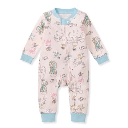 Burt's Bees Baby Baby Girls' Sleep and Play, 100% Organic Cotton, One-Piece Footless Pajamas, Sea-lebration, 0-3 Months - Image 1
