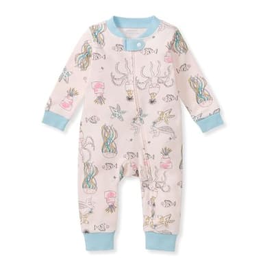 Burt's Bees Baby Baby Girls' Sleep and Play, 100% Organic Cotton, One-Piece Footless Pajamas, Sea-lebration, 0-3 Months - Image 1