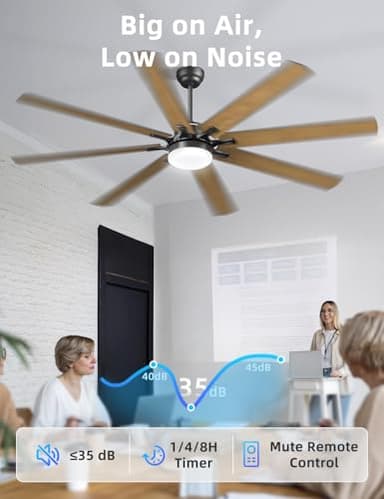 Arecovas 72 Inch Large Ceiling Fans with Lights and Remote, Black Ceiling Fan with Quiet DC Motor, 3CCT Dimmable, 3 Downrods, 8 Dual Finish Blades Industrial Ceiling Fan for Kitchen Living Room Patio - Image 6