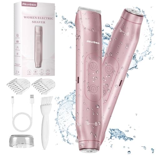 Akunbem 2 in 1 Women Electric Shaver Dual Head Bikini Trimmer for Women IPX7 Waterproof Wet & Dry Use Body Hair Trimmer and Facial Hair Remover for Bikini Underarm Leg Arm Body Face, Pink - Image 1