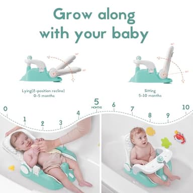 BabyBond Baby Bath Seat with Sitting & Lying 2 Modes, 3-Speed Adjustment, Powerful Suction Cups, Infant Bathtub Chair with Soft and Comfortable Towel, Folding and Hanging - Image 2