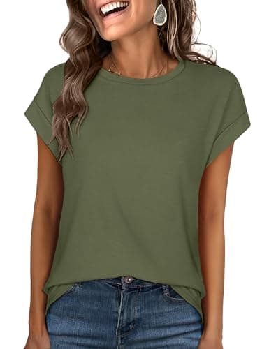 ANRABESS Womens Tops Summer Cap Sleeve Basic Tee Shirts 2025 Trendy Loose Fit Casual Dressy Business Work Tshirts Clothes Army Green Large - Image 1
