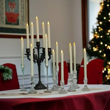 LED Flameless Taper Candles, 10.6 Inch, Set of 12, 2AA Battery Operated with Remote Control, Timer Function, Halloween, Christmas and Wedding Banquet Table Center Decoration, Ivory White (12) - Image 7