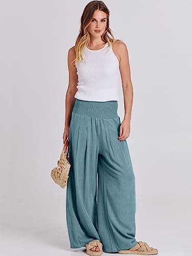 ANRABESS Women Linen Palazzo Pants Summer Boho Wide Leg High Waist Casual Lounge Pant 2025 Beach Travel Vacation Outfits Lake Medium - Image 5