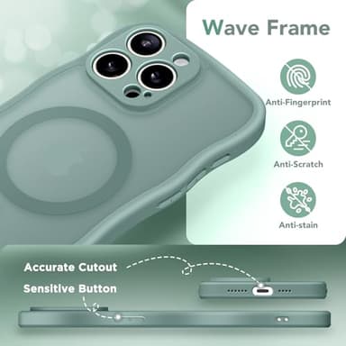 CAPRARO Cute for iPhone 15 Pro Max Case, Compatible with MagSafe, [Curly Wave Edge] [Full Camera Protection] [14 FT Drop Protection] Magnetic Phone Case for 15 Pro Max 6.7 Inch, Midnight Green - Image 7