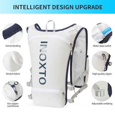 INOXTO Running Hydration Vest Backpack,Lightweight Insulated Pack with 1.5L Water Bladder Bag Daypack for Hiking Trail Running Cycling Race Marathon for Women Men (White) - Image 3
