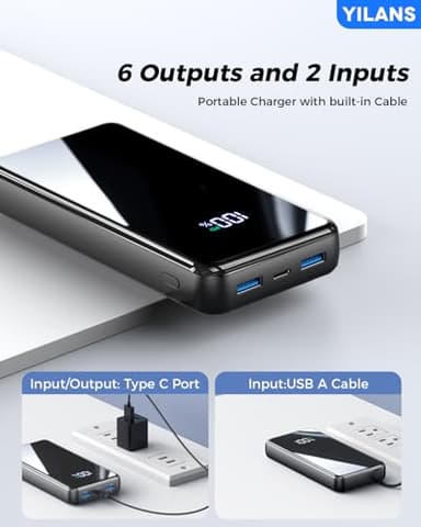 Portable Charger, 42800mAh Power Bank Built-in Cable, 22.5W PD USB C In & Out Fast Charging, External Battery Pack with 6 Output & 2 Input, Travel Phone Charger for iPhone 16/15/14/13/12, Android - Image 6