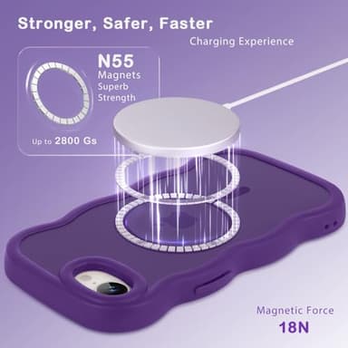 Amzfield Magnetic for iPhone 16e Case, Compatible with Magsafe Wavy Cute Design Translucent Matte Hard Back Silicone Bumper Shockproof Protective Phone Case for iPhone 16 e Women Girls, Dark Purple - Image 3