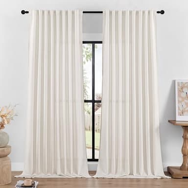 DaysU Linen Natural Curtains - 96 Inch Length, 2 Panel Sets for Living Room & Bedroom/Farmhouse, Semi Sheer Pleated, Rod Pocket, Light Filtering Privacy - Image 2