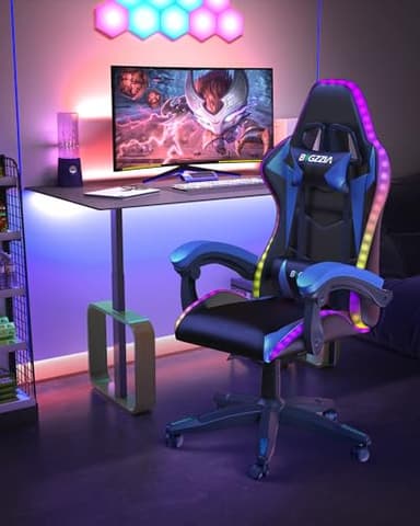 Bigzzia Gaming Chair with RGB LED Lights, High Back Ergonomic Computer Gamer Chair with Headrest and Lumbar Support, Racing Style Reclining Game Chair for Adults, Kids(Black/Blue) - Image 7