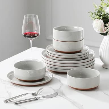 MALACASA Plates and Bowls Sets, 12 Pieces Modern Stoneware Dinnerware Set for 4 Kitchen Dinner Set Ceramic Dishware Dishes Set Microwave and Dishwasher Safe, Grey, Series TARA - Image 7