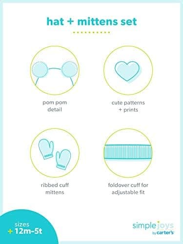 Simple Joys by Carter's Baby Hat and Mitten Set, Navy/Pink Bear, 12-24 Months - Image 2