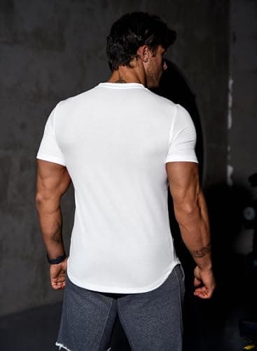JMIERR Men's Muscle Shirt V Neck Slim Longline Short Sleeve Henley Shirt Gym Workout Athletic Tees Shirts Mens Tights for Sports,US 46(XL) - Image 6
