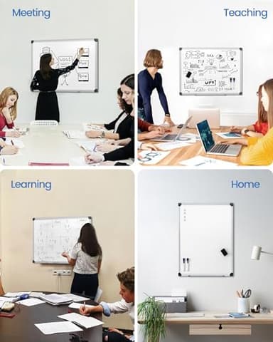 VUSIGN Magnetic White Board Kit for Wall 24" x 18", 1 Dry Eraser & 2 Multicolor Markers & 4 Magnetic Pins, Sliver Reinforced Aluminum Frame for Home, School, Office - Image 8