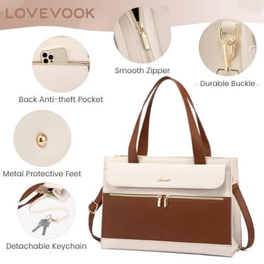 LOVEVOOK Laptop Tote for Women - 15.6 Inch Professional Leather Computer Briefcase with Waterproof Handbag Shoulder Bag Large Capacity Business Teacher Office Crossbody Purse - Image 4