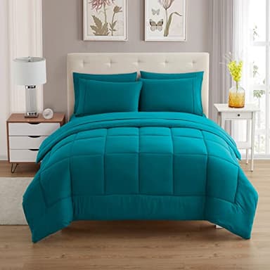 Sweet Home Collection 7 Piece Comforter Set Bag Solid Color All Season Soft Down Alternative Blanket & Luxurious Microfiber Bed Sheets, Teal, Full - Image 2