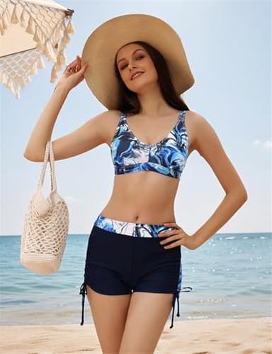 Rash Guard Swimwear Set for Women Long Sleeve 3 Piece UPF 50+ Surfing Swim Tee SPF Shirts with Built in Bra Dark Blue S - Image 3