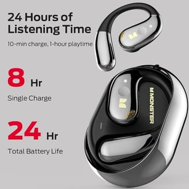 Monster Open Ear AC360, Wireless Bluetooth Rotary Earphone, with Lanyard, Upgraded Bluetooth 6.0, Touch Control, 24h Long Battery Life, IPX5 Waterproof,Long-Lasting Wear Without Fatigue（Black） - Image 5