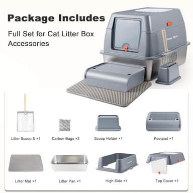 Stainless Steel Metal Cat Litter Box Large Enclosed with Lid, Dog Proof Jumbo Hooded High Sides for Big Cats, Indoor Multi Cat Use - Deep Design & No Smell - Image 8