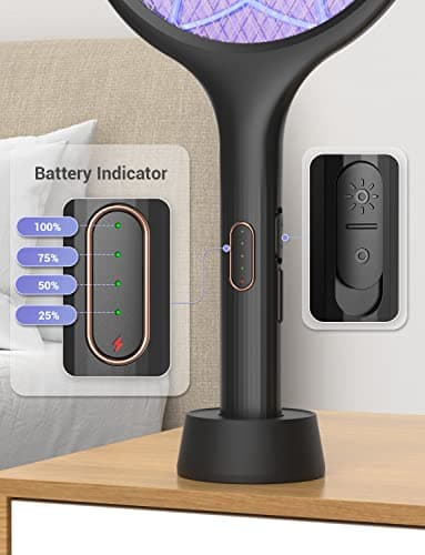 YISSVIC Electric Fly Swatter 4000V Bug Zapper Racket Dual Modes Mosquito Killer with Purple Mosquito Light Rechargeable for Indoor Home Office Backyard Patio Camping - Image 3