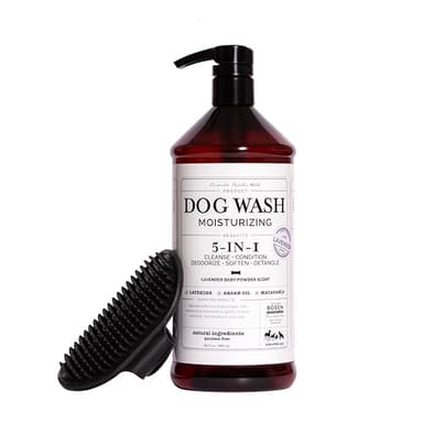 Rosen Apothecary 5-in-1 Moisturizing Dog Wash & Grooming Brush Set - Made with Naturally Derived Ingredients to Cleanse, Soothe, Deodorize, and Soften The Skin and Coat - Image 1
