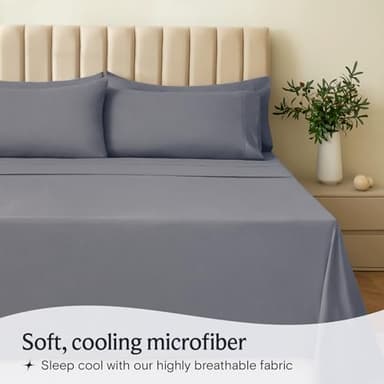 LuxClub 4 PC King Size Sheet Set Deep Pockets Wrinkle Free Cooling Bed Sheets Machine Washable Hotel Bedding Silky Soft - Light Grey King - Image 3