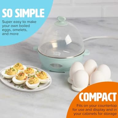 Tasty Mini Rapid Egg Cooker, 5-Egg Capacity for Perfect Hard Boiled Eggs or Omelets, Auto Shut Off, Aqua - Image 2