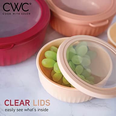 COOK WITH COLOR Prep Bowls with Lids- Wide and Deep Nesting Plastic Small Mixing Bowl Set with Lids, 8 Piece Set - Wide Bowls, Rose - Image 2