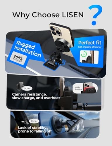 LISEN for 15W MagSafe Car Mount Charger,Magnetic Wireless Car Charger for iPhone 17 Pro Max Accessories,Magnetic Phone Holder for iPhone 17 Air Pro Max Plus 16 15 14 13 12,Samsung S25/24 with MagSafe - Image 6