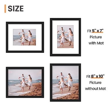 upsimples 8x10 Picture Frame Set of 10, Display Pictures 5x7 with Mat or 8x10 Without, Multi Photo Frames Collage for Wall or Tabletop Display, Black - Image 5