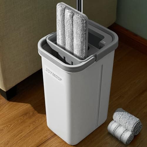 JOYMOOP Mop and Bucket with Wringer Set, Hands Free Flat Floor Mop and Bucket, with 3 Washable Microfiber Pads, Wet and Dry Use, Floor Cleaning System - Image 1