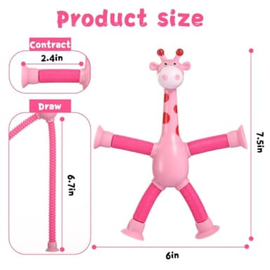 Xonteus 4Pcs Telescopic Suction Cup Giraffe Toy – Sensory Tube Toddler Travel Toys, Connect & Pop Fidget for Kids, Autism Sensory Toys, Encourages Imaginative Play & Creative Thinking - Image 3
