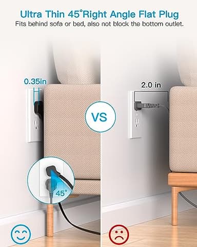 Power Strip Surge Protector, HANYCONY 5Ft Ultra Thin Flat Extension Cord with Multiple Outlets, 8 Widely Outlet Extender 4 USB Ports(2 USB C), 1080J Wall Mount for College Dorm Room Essentials Black - Image 2