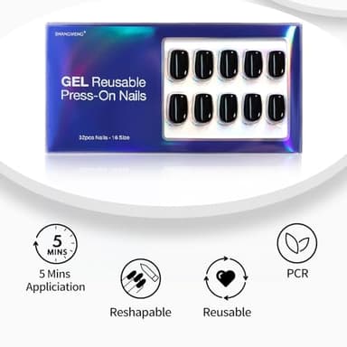 SHANGMENG Black Press on Nails Square - Soft Gel Halloween Press on Nails Short for Women Gift, Fit Perfectly & Natural Glue on Nails in 16 Sizes - 32 Reusable Fake Nails Kit with Glue, Classic Black - Image 4