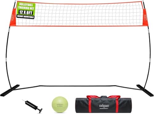 12FT Portable Volleyball Training Net for Hitting or Serving Drills, Outdoor & Indoor Freestanding Volleyball Practice Net with Height Adjustable, Glow in Dark Ball, Carry Bag - Image 1