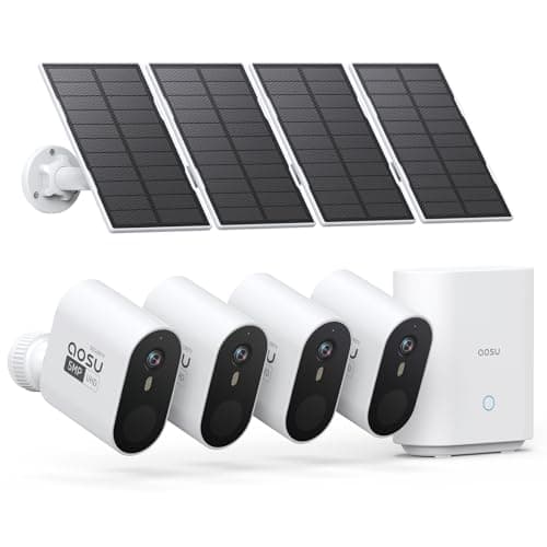 AOSU 3K/5MP Solar Security Cameras Outdoor Wireless, Ultra HD Video Home Security System 4-Cam Kit with 166° Ultra Wide Angle, Cam-to-Cam Sync, Color Night Vision, Spotlight & Siren, No Monthly Fees - Image 1