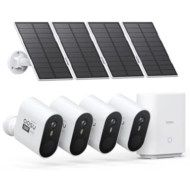 AOSU 3K/5MP Solar Security Cameras Outdoor Wireless, Ultra HD Video Home Security System 4-Cam Kit with 166° Ultra Wide Angle, Cam-to-Cam Sync, Color Night Vision, Spotlight & Siren, No Monthly Fees - Image 1