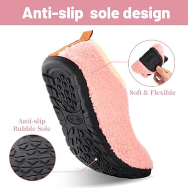 Ibeauti Womens Mens House Slippers Rubber Sole Indoor Slipper Socks Lightweight Fleece Lined Slip-on Barefoot Slippers (Pink, Women, Numeric Range, Medium, 7.5, 8.5) - Image 3