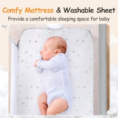 Ezebaby Bedside Bassinet for Baby, Portable Baby Bassinet Bedside Sleeper for Newborn Infants with Wheels Storage Basket, Adjustable 7 Heights and All Mesh Sides - Image 5