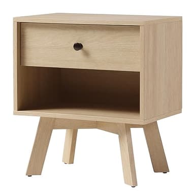 Walker Edison Mid Century Modern 1-Drawer Nightstand Bedroom Storage Drawer and Shelf Bedside End Table, 21 Inch, Coastal Oak - Image 1