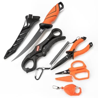 KastKing SteelStream 6pc Fishing Tool Kit - Corrosion Resistant Fishing Pliers with Lanyard, Fillet Knife, Floating Fish Lip Gripper, Fishing Braid Scissors, Tool Retractor, Fishing Gifts for Men - Image 8