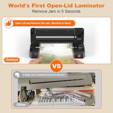 Gasbye 9-Inch Thermal Laminator Machine, World's First Open-Lid Design, Remove Jam in 5s, Auto Shut-Off, NTC Temperature Control, 5 Laminating Sheets for Teacher School Home Office Personal, Black - Image 2