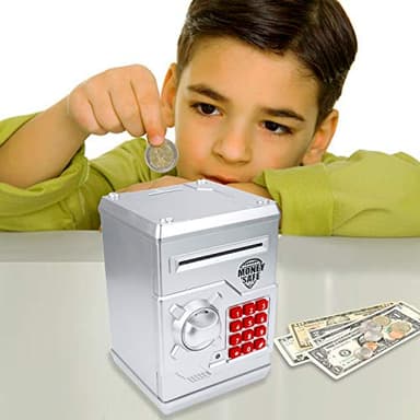 Yoego Kids Money Bank, Electronic Piggy Banks, Great Gift Toy for Kids Children, Auto Scroll Paper Money Saving Box Password Coin Bank,Perfect Toy Gifts for Boys Girls (Silver) - Image 5