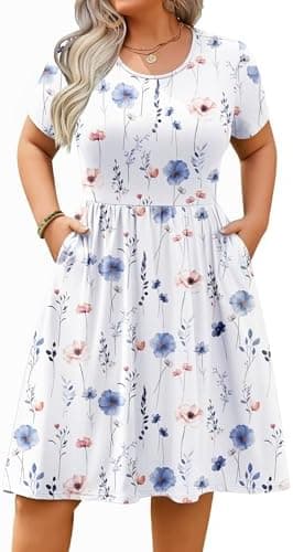 IN'VOLAND Womens Plus Size Summer Dress Short Sleeve Casual Mini Dresses Empire Waist T-Shirt Dress with Pockets - Image 2