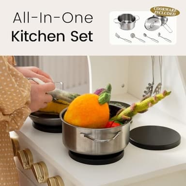 Tiny Land Play Kitchen for Kids, Wooden Toy Kitchen Set with Storage & Accessories, Toddler Kitchen Playset with Stove & Sink, Kids Kitchen Playset Gift for Ages 3-8 - Image 4